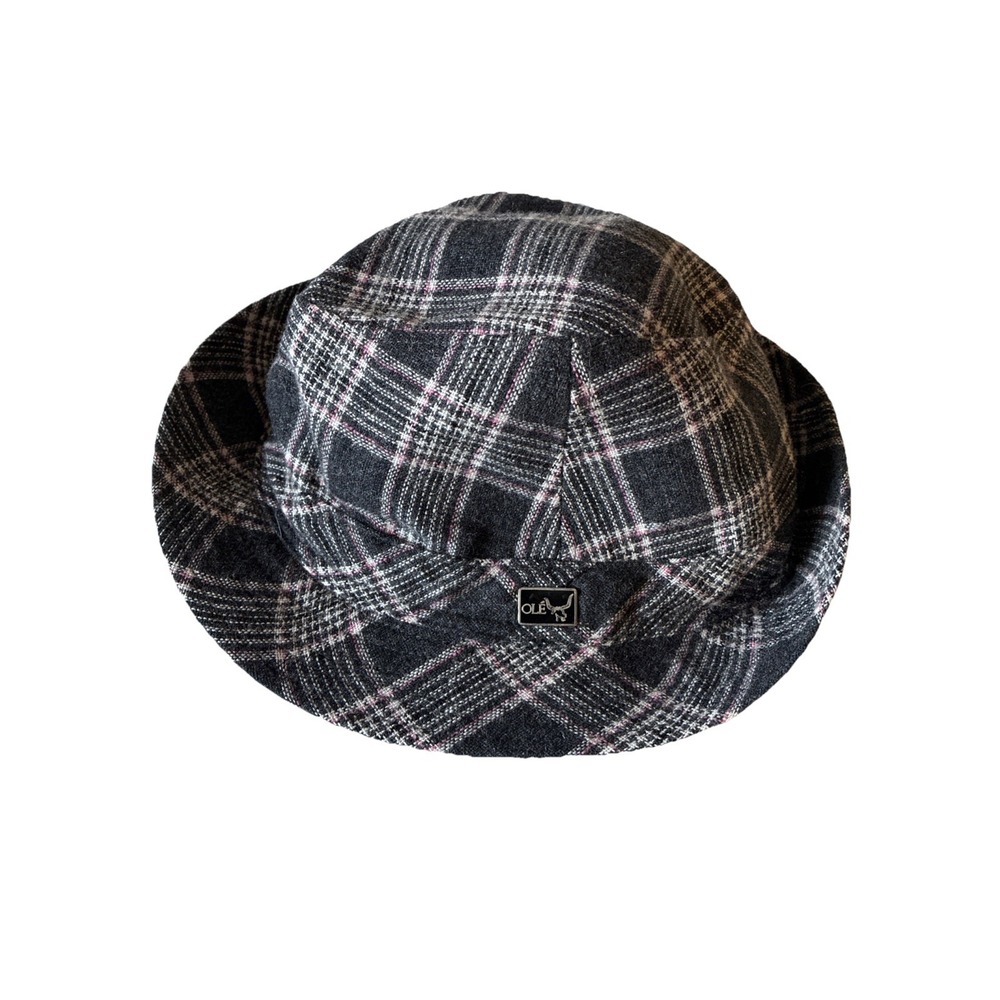Ole- Grey, Black, and Pink plaid bucket hat cap Headwear - One Size Fits Most